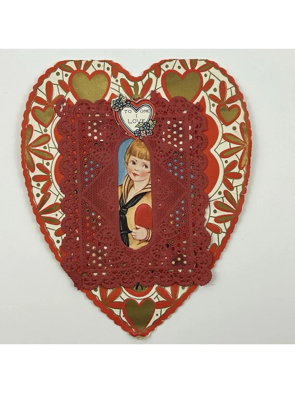 Antique Whitney Made Worcester Mass Mechanical Valentine Card Die Cut 1920s  N-2